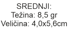 Srednja veličina 8,5 gr / 4,0x5,6cm  + 600 Dinara 